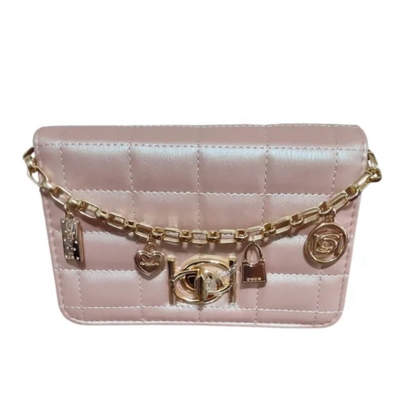 bebe Handbags - Bebe NWT Jacari Crossbody Iridescent Mauve Pink with Gold Chain and Charms